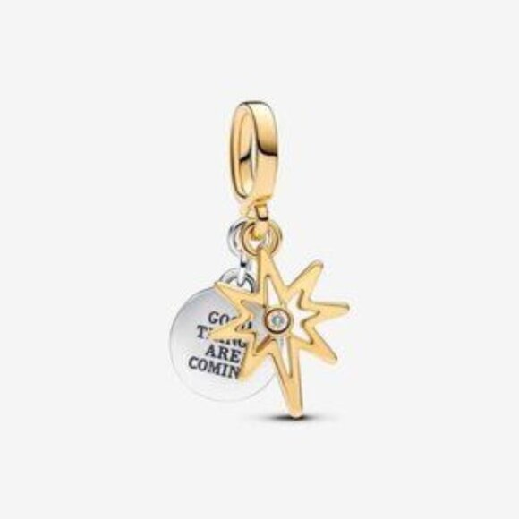 Authentic Engravable North Star Lab-Grown Diamond Dangle Pandora Charm - Picture 1 of 4